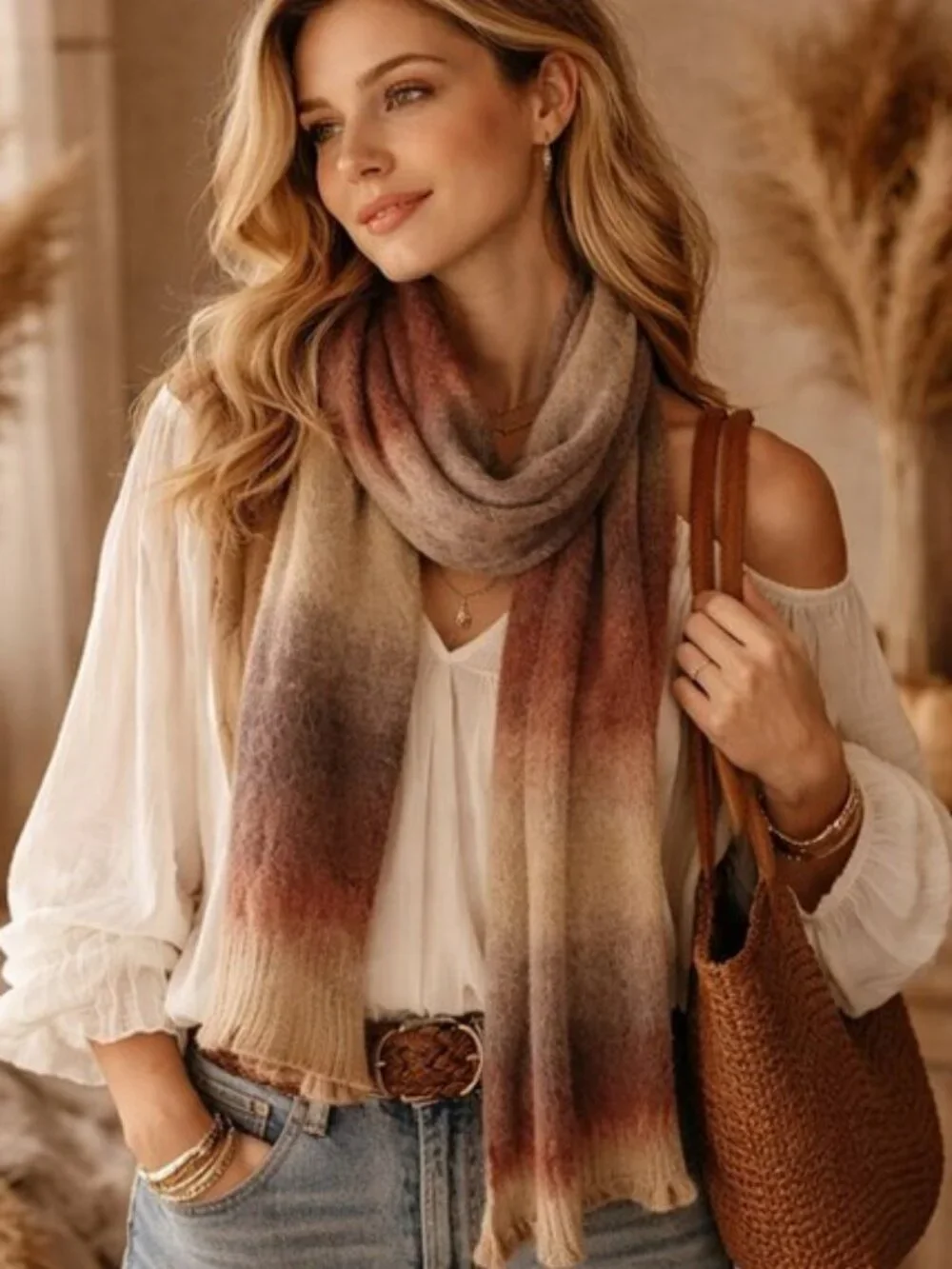 Ombré Knit Scarf in Earth Tones • Soft Gradient • Unlabeled Boutique Style